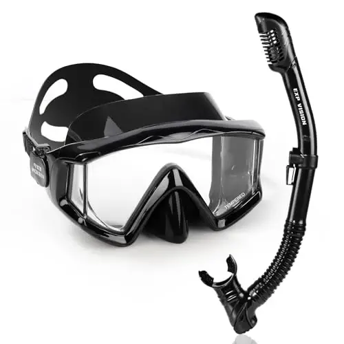 Adult Pano 3 Scuba Diving Mask, Tempered Glass Snorkel Mask Anti-Fog Swim Mask No Leakage Swim Goggles with Nose Cover Snorkeling Gear for Snorkeling, Freediving, Swimming - EXP VISION