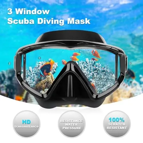 Adult Pano 3 Scuba Diving Mask, Tempered Glass Snorkel Mask Anti-Fog Swim Mask No Leakage Swim Goggles with Nose Cover Snorkeling Gear for Snorkeling, Freediving, Swimming - EXP VISION (1)