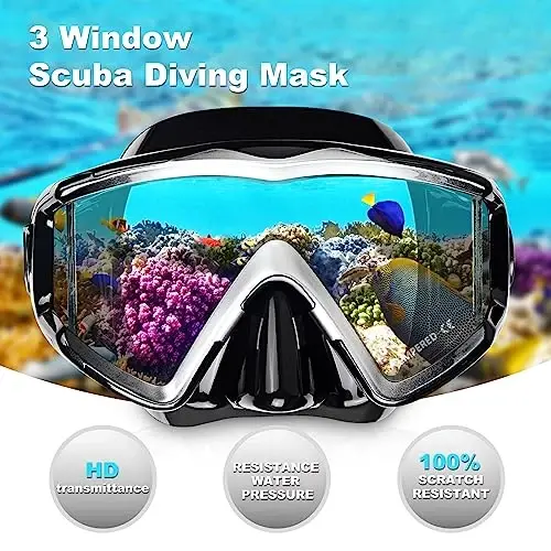 Adult Pano 3 Scuba Diving Mask, Tempered Glass Snorkel Mask Anti-Fog Swim Mask No Leakage Swim Goggles with Nose Cover Snorkeling Gear for Snorkeling, Freediving, Swimming - 2