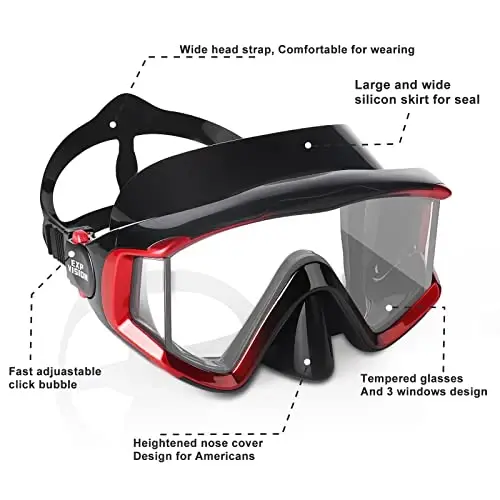 Adult Pano 3 Scuba Diving Mask, Tempered Glass Snorkel Mask Anti-Fog Swim Mask No Leakage Swim Goggles with Nose Cover Snorkeling Gear for Snorkeling, Freediving, Swimming - 4