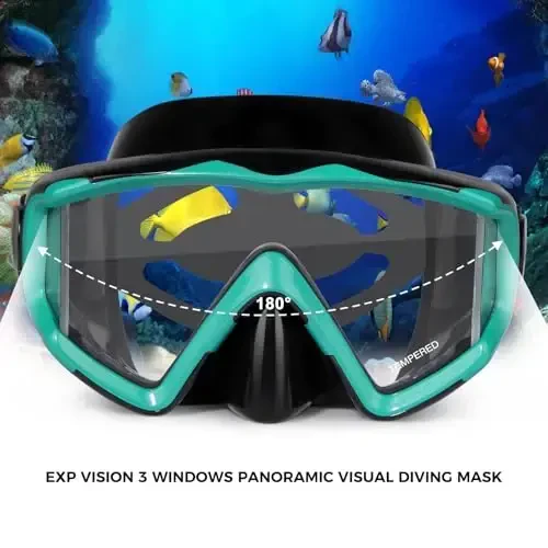 Adult Pano 3 Scuba Diving Mask, Tempered Glass Snorkel Mask Anti-Fog Swim Mask No Leakage Swim Goggles with Nose Cover Snorkeling Gear for Snorkeling, Freediving, Swimming - EXP VISION (1)