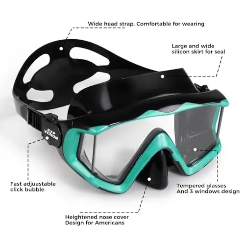 Adult Pano 3 Scuba Diving Mask, Tempered Glass Snorkel Mask Anti-Fog Swim Mask No Leakage Swim Goggles with Nose Cover Snorkeling Gear for Snorkeling, Freediving, Swimming - 3