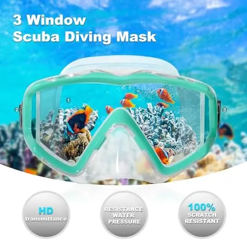 Adult Pano 3 Scuba Diving Mask, Tempered Glass Snorkel Mask Anti-Fog Swim Mask No Leakage Swim Goggles with Nose Cover Snorkeling Gear for Snorkeling, Freediving, Swimming - 2
