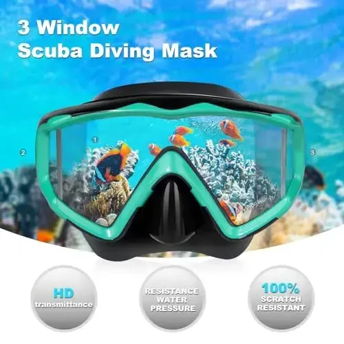 Adult Pano 3 Scuba Diving Mask, Tempered Glass Snorkel Mask Anti-Fog Swim Mask No Leakage Swim Goggles with Nose Cover Snorkeling Gear for Snorkeling, Freediving, Swimming - EXP VISION (1)