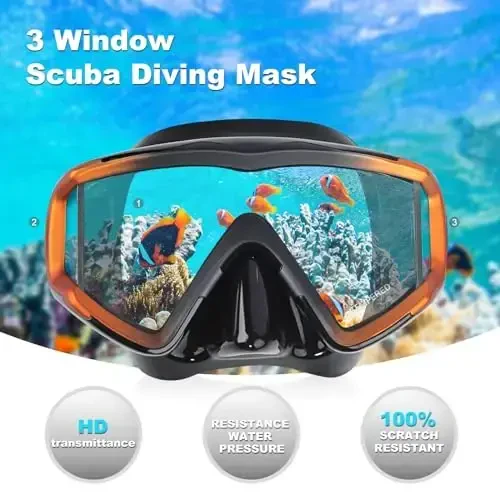 Adult Pano 3 Scuba Diving Mask, Tempered Glass Snorkel Mask Anti-Fog Swim Mask No Leakage Swim Goggles with Nose Cover Snorkeling Gear for Snorkeling, Freediving, Swimming - 2