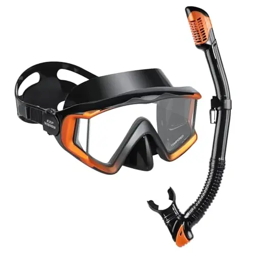 Adult Pano 3 Scuba Diving Mask, Tempered Glass Snorkel Mask Anti-Fog Swim Mask No Leakage Swim Goggles with Nose Cover Snorkeling Gear for Snorkeling, Freediving, Swimming - EXP VISION
