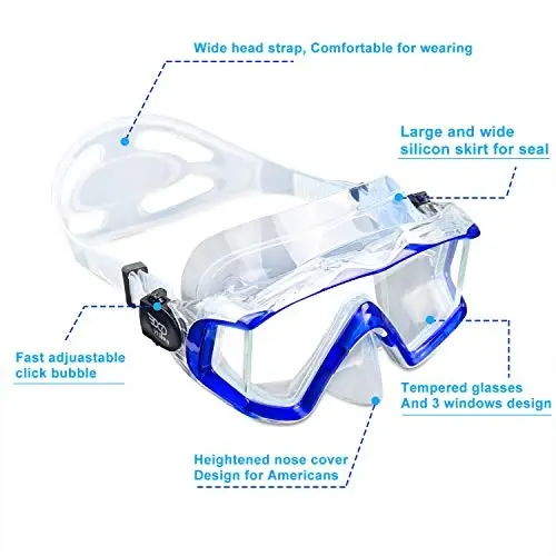 Adult Pano 3 Scuba Diving Mask, Tempered Glass Snorkel Mask Anti-Fog Swim Mask No Leakage Swim Goggles with Nose Cover Snorkeling Gear for Snorkeling, Freediving, Swimming - 3