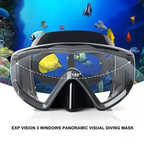 Adult Pano 3 Scuba Diving Mask, Tempered Glass Snorkel Mask Anti-Fog Swim Mask No Leakage Swim Goggles with Nose Cover Snorkeling Gear for Snorkeling, Freediving, Swimming - EXP VISION (1)