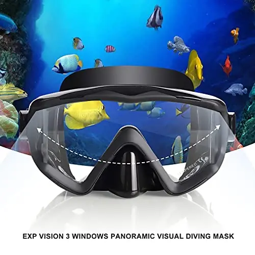 Adult Pano 3 Scuba Diving Mask, Tempered Glass Snorkel Mask Anti-Fog Swim Mask No Leakage Swim Goggles with Nose Cover Snorkeling Gear for Snorkeling, Freediving, Swimming - 2