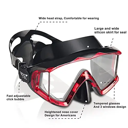 Adult Pano 3 Scuba Diving Mask, Tempered Glass Snorkel Mask Anti-Fog Swim Mask No Leakage Swim Goggles with Nose Cover Snorkeling Gear for Snorkeling, Freediving, Swimming - 3