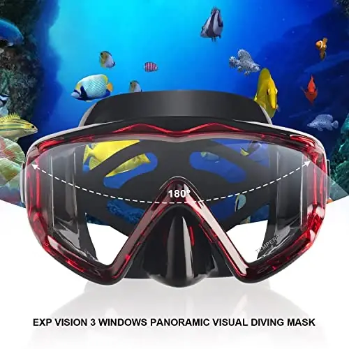 Adult Pano 3 Scuba Diving Mask, Tempered Glass Snorkel Mask Anti-Fog Swim Mask No Leakage Swim Goggles with Nose Cover Snorkeling Gear for Snorkeling, Freediving, Swimming - 4