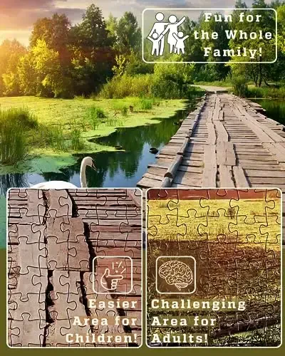 1000 Piece Puzzle for Adults – Golden Hour Lake with Wooden Bridge & Swans, Gift-Ready Box, Letters on Back, 8 Jigsaw Puzzle Saver Sheets & Full-Size Poster by GERJATO – Ideal Gift for Loved Ones - 4