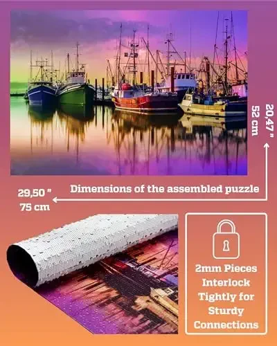1000 Piece Puzzle for Adults – Scenic Harbor with Colorful Boats, Gift-Ready Box, Letters on Back, 8 Puzzle Saver Sheets & Full-Size Poster by GERJATO – Ideal Gift for Loved Ones 