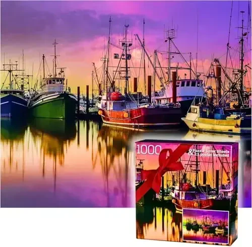 1000 Piece Puzzle for Adults – Scenic Harbor with Colorful Boats, Gift-Ready Box, Letters on Back, 8 Puzzle Saver Sheets & Full-Size Poster by GERJATO – Ideal Gift for Loved Ones - 6