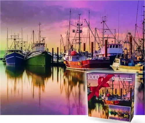 1000 Piece Puzzle for Adults – Scenic Harbor with Colorful Boats, Gift-Ready Box, Letters on Back, 8 Puzzle Saver Sheets & Full-Size Poster by GERJATO – Ideal Gift for Loved Ones - 1000