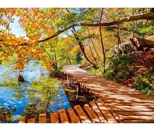 1000 Piece Puzzle for Adults – Golden Forest Trail Beside Quiet Lake in Autumn, Gift-Ready Box, Letters on Back, 8 Jigsaw Puzzle Saver Sheets & Full-Size Poster by GERJATO – Ideal Gift for Loved Ones 