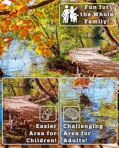 1000 Piece Puzzle for Adults – Golden Forest Trail Beside Quiet Lake in Autumn, Gift-Ready Box, Letters on Back, 8 Jigsaw Puzzle Saver Sheets & Full-Size Poster by GERJATO – Ideal Gift for Loved Ones - 4