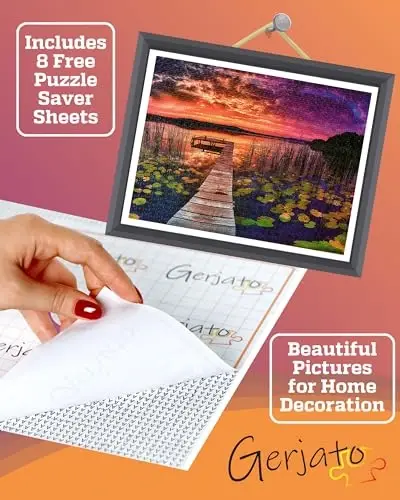 Puzzles for Adults 1000 Pieces – Ideal Gift for Loved Ones, Gift-Ready Box, Letters on Back, 8 Jigsaw Puzzle Saver Sheets & Full-Size Poster – Scenic Landscape Sunset with Dock & Lilies by GERJATO - 4