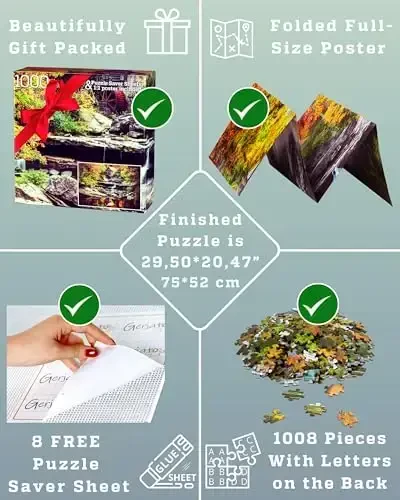 1000 Piece Puzzle for Adults – Scenic Autumn Grist Mill with Waterfalls, Gift-Ready Box, Letters on Back, 8 Jigsaw Puzzle, Saver Sheets & Full-Size Poster by GERJATO – Ideal Gift for Loved Ones - 6