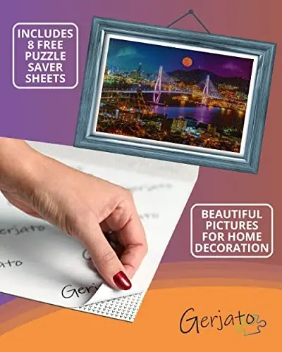 1000 Piece Puzzle for Adults – Vibrant Night Cityscape with Moonlit Bridge, Gift-Ready Box, Letters on Back, 8 Jigsaw Puzzle Saver Sheets & Full-Size Poster by GERJATO – Ideal Gift for Loved Ones - 5