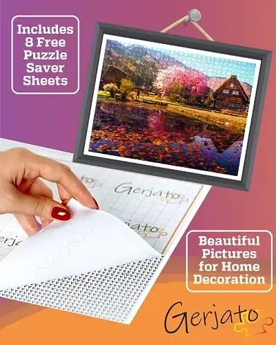 1000 Piece Puzzle for Adults – Scenic Village with Cherry Trees in Bloom, Gift-Ready Box, Letters on Back, 8 Jigsaw Puzzle Saver Sheets & Full-Size Poster by GERJATO – Ideal Gift for Loved Ones - 5