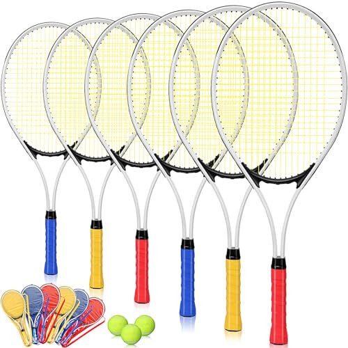Motionchic 6 Pcs Tennis Rackets for Adult Recreational 6 Players 27'' Tennis Racket Set with 3 Balls Lightweight Tennis Rackets for Tennis Training Beginner with Overgrip and Bag - 2