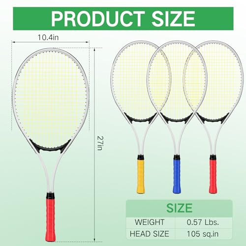 Motionchic 6 Pcs Tennis Rackets for Adult Recreational 6 Players 27'' Tennis Racket Set with 3 Balls Lightweight Tennis Rackets for Tennis Training Beginner with Overgrip and Bag - 4