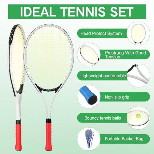 Motionchic 6 Pcs Tennis Rackets for Adult Recreational 6 Players 27'' Tennis Racket Set with 3 Balls Lightweight Tennis Rackets for Tennis Training Beginner with Overgrip and Bag - 5