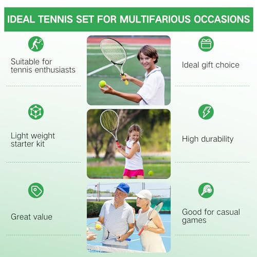 Motionchic 6 Pcs Tennis Rackets for Adult Recreational 6 Players 27'' Tennis Racket Set with 3 Balls Lightweight Tennis Rackets for Tennis Training Beginner with Overgrip and Bag - 6