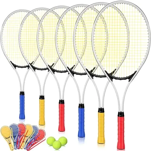 Yetişkinler İçin 6 Kişilik Eğlencelik 27'' Tenis Raketi Seti, 3 Toplu, Hafif Tenis Raketleri Toplu Paket, Kadınlar Erkekler Tenis Antrenmanı ve Başlangıç İçin, Kavrama Bandı ve Çantayla - MOTIONCHIC (1)