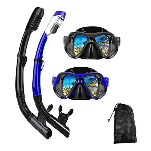 DIPUKI Snorkeling Gear for Adults Snorkel mask Set Scuba Diving mask Dry Snorkel Swimming Glasses Swim Dive mask Nose Cover Youth Diving - 1