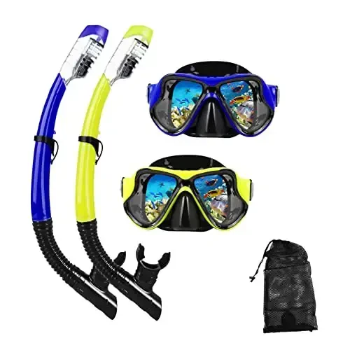 DIPUKI Snorkeling Gear for Adults Snorkel mask Set Scuba Diving mask Dry Snorkel Swimming Glasses Swim Dive mask Nose Cover Youth Diving 