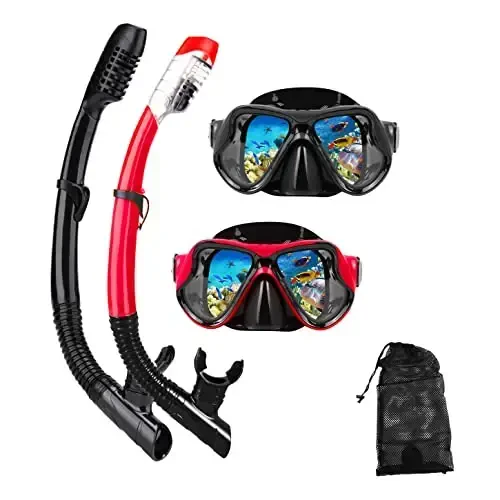 DIPUKI Snorkeling Gear for Adults Snorkel mask Set Scuba Diving mask Dry Snorkel Swimming Glasses Swim Dive mask Nose Cover Youth Diving - DIPUKI