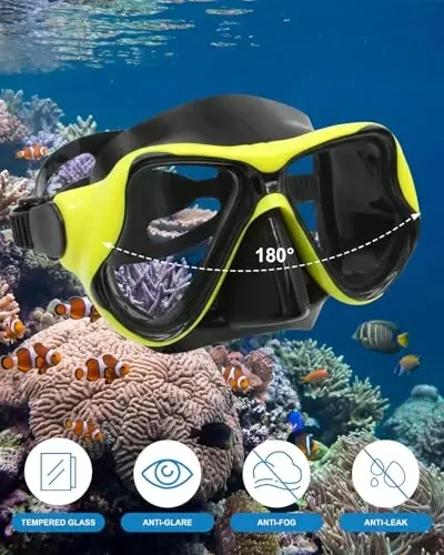 Snorkeling Gear for Adults, Dry-Top Snorkel Mask Set, Anti-Fog Scuba Diving Snorkle mask Set Adult Youth, Panoramic Wide View Dive mask, Adjustable Swimming Diving Snorkeling Packages - 3