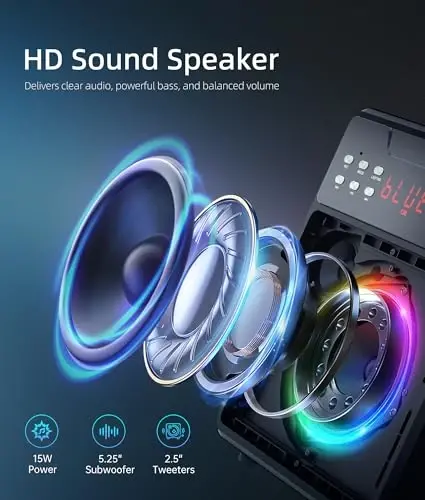 NBKLS Karaoke Machine for Adults, Portable Karaoke Machine with Bluetooth and 2 Wireless Microphones, Karaoke Speaker with Lights Supports for TWS,USB,FM,REC,AUX in,TF Card for Party - 3