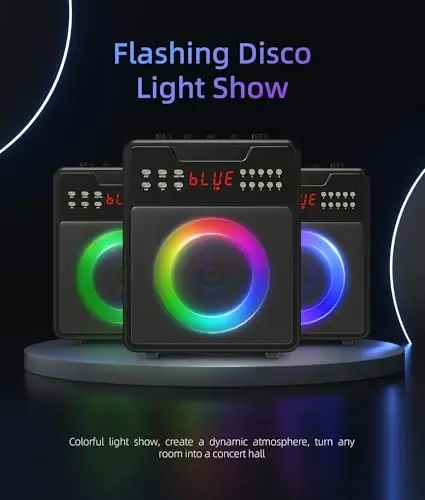 NBKLS Karaoke Machine for Adults, Portable Karaoke Machine with Bluetooth and 2 Wireless Microphones, Karaoke Speaker with Lights Supports for TWS,USB,FM,REC,AUX in,TF Card for Party - 4