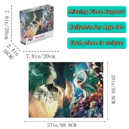 Premium 1000 Piece Jigsaw Puzzle for Adults -27x20 Unique Marine Artwork Pirate shipoctopus Puzzle - Unique Brain Teaser, Difficult and Challenge Large Puzzle Game Toys Gift… - 3