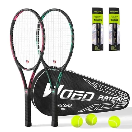 Pro Tennis Racket for Adults, 2 Player 27 inch Speed Tennis Racquet Acceptable for Beginner and Professional with 3 Tennis Balls, 2 Vibration Dampes, 2 Overgrips, Tennis Bag 