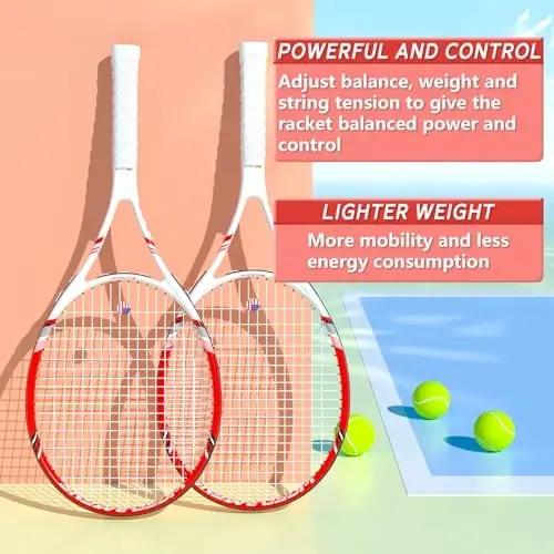 Pro Tennis Racket for Adults, 2 Player 27 inch Speed Tennis Racquet Acceptable for Beginner and Professional with 3 Tennis Balls, 2 Vibration Dampes, 2 Overgrips, Tennis Bag - 4