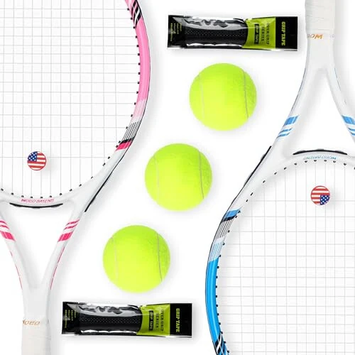 Pro Tennis Racket for Adults, 2 Player 27 inch Speed Tennis Racquet Acceptable for Beginner and Professional with 3 Tennis Balls, 2 Vibration Dampes, 2 Overgrips, Tennis Bag - MODAZONE