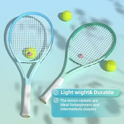 Pro Tennis Racket for Adults, 2 Player 27 inch Speed Tennis Racquet Acceptable for Beginner and Professional with 3 Tennis Balls, 2 Vibration Dampes, 2 Overgrips, Tennis Bag - 2