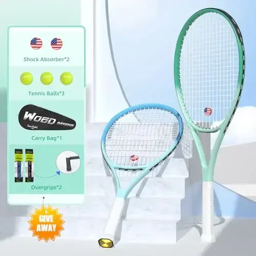 Pro Tennis Racket for Adults, 2 Player 27 inch Speed Tennis Racquet Acceptable for Beginner and Professional with 3 Tennis Balls, 2 Vibration Dampes, 2 Overgrips, Tennis Bag - 3