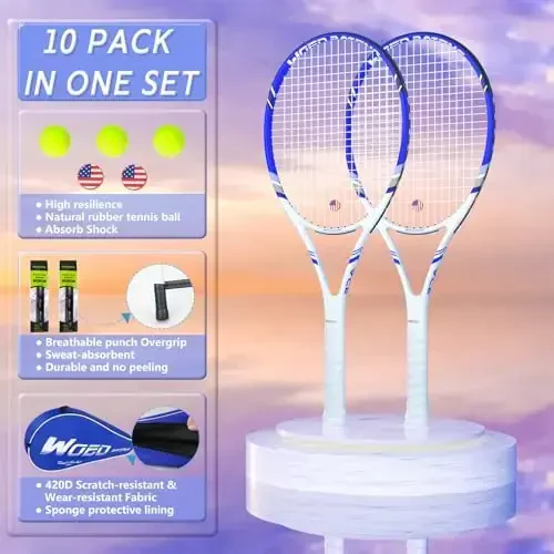 Pro Tennis Racket for Adults, 2 Player 27 inch Speed Tennis Racquet Acceptable for Beginner and Professional with 3 Tennis Balls, 2 Vibration Dampes, 2 Overgrips, Tennis Bag - 5