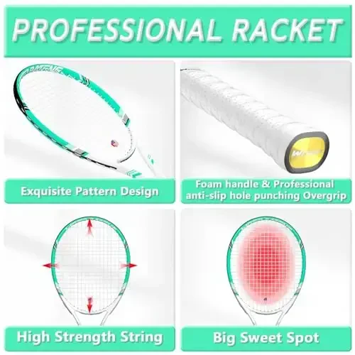 Pro Tennis Racket for Adults, 2 Player 27 inch Speed Tennis Racquet Acceptable for Beginner and Professional with 3 Tennis Balls, 2 Vibration Dampes, 2 Overgrips, Tennis Bag - 3