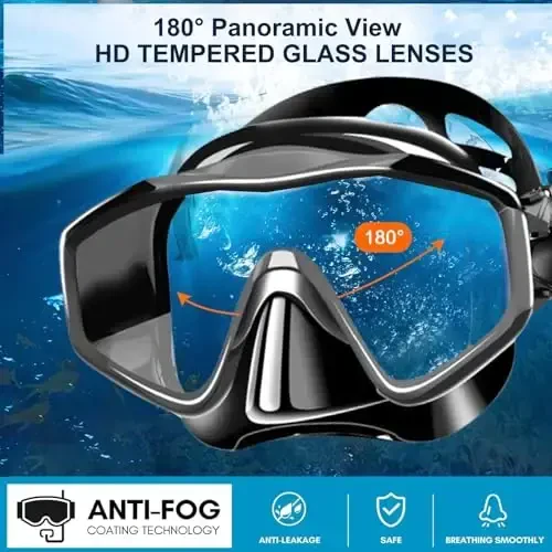 Snorkeling Gear for Adults,Dry-Top Snorkel Set with Tempered Glass,Anti-Fog & Anti-Leak Panoramic Swim Mask, Adjustable Snorkel Kit with Carry Bag for Scuba Diving, Swimming,Travel - SEATHEWAY (1)