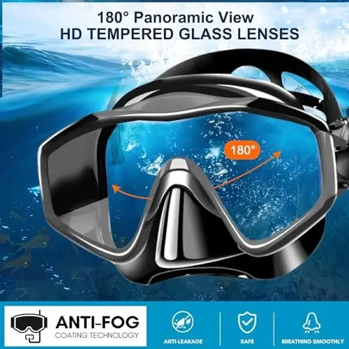 Snorkeling Gear for Adults,Dry-Top Snorkel Set with Tempered Glass,Anti-Fog & Anti-Leak Panoramic Swim Mask, Adjustable Snorkel Kit with Carry Bag for Scuba Diving, Swimming,Travel - 2