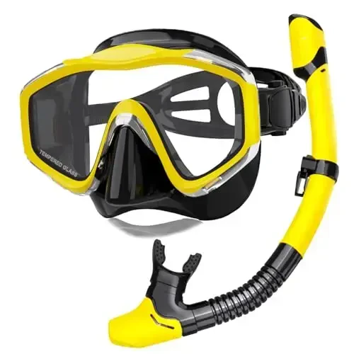 Snorkeling Gear for Adults,Dry-Top Snorkel Set with Tempered Glass,Anti-Fog & Anti-Leak Panoramic Swim Mask, Adjustable Snorkel Kit with Carry Bag for Scuba Diving, Swimming,Travel - SEATHEWAY