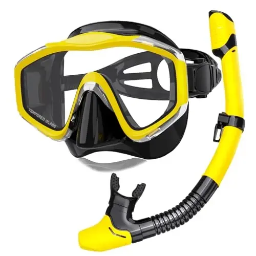 Snorkeling Gear for Adults,Dry-Top Snorkel Set with Tempered Glass,Anti-Fog & Anti-Leak Panoramic Swim Mask, Adjustable Snorkel Kit with Carry Bag for Scuba Diving, Swimming,Travel 