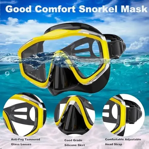 Snorkeling Gear for Adults,Dry-Top Snorkel Set with Tempered Glass,Anti-Fog & Anti-Leak Panoramic Swim Mask, Adjustable Snorkel Kit with Carry Bag for Scuba Diving, Swimming,Travel - 4