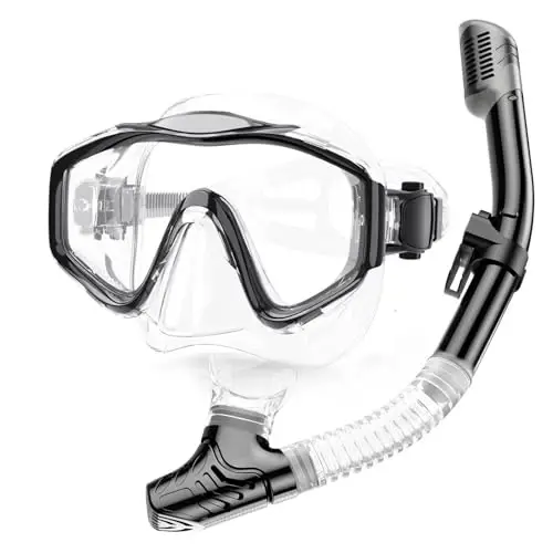 Snorkeling Gear for Adults,Dry-Top Snorkel Set with Tempered Glass,Anti-Fog & Anti-Leak Panoramic Swim Mask, Adjustable Snorkel Kit with Carry Bag for Scuba Diving, Swimming,Travel - SEATHEWAY